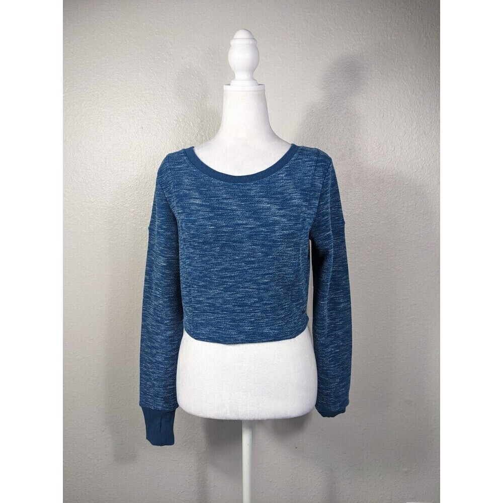 Buff Bunny Sz Small Crew Neck Long Sleeve Textured Crop Top Blue Gym Workout N14